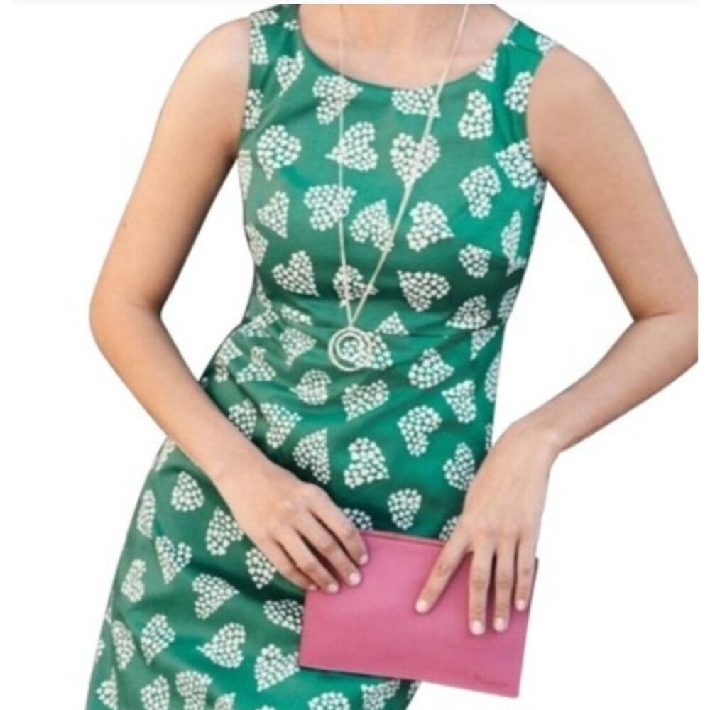 Boden Women Diane Cluster Kelly Green heart print sheath dress size 12 Event